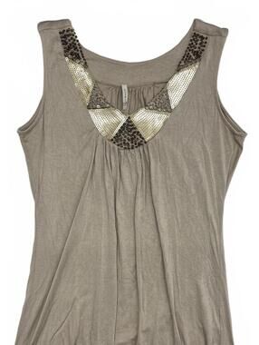 Y2K Olivia Moon Beige Tank Top With Decorative Beaded Neckline USA Made Sz M